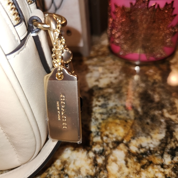 Super Pretty Puffy Linear Quilted Cream Leather Jes COACH Crossbody!! - Picture 15 of 16